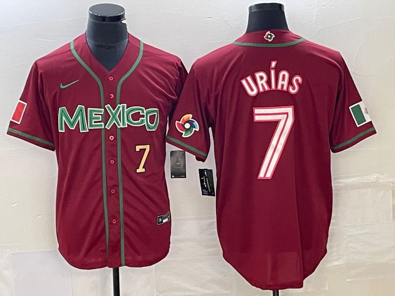 Men 2023 World Cub Mexico 7 Urias Red Nike MLB Jersey5